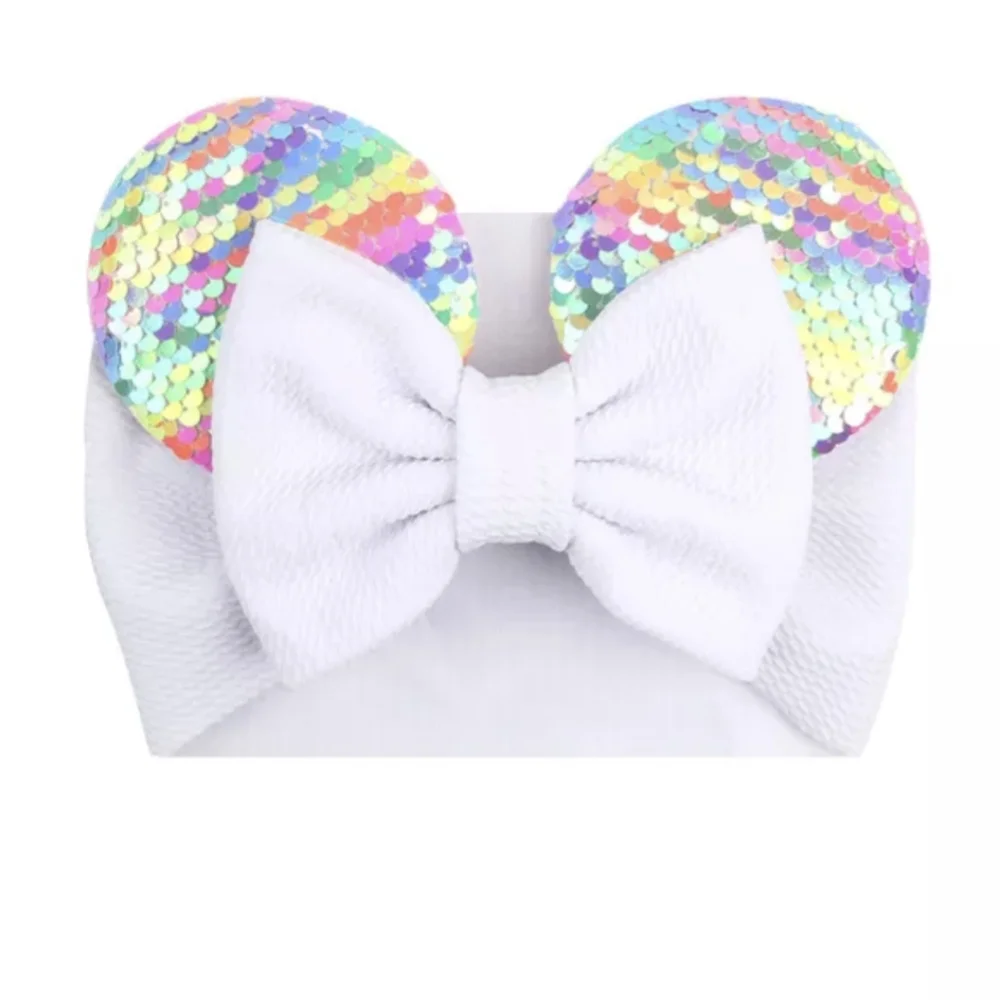 Minnie Mouse Pink Ears Bow Headband Sequin Disney Birthday Unicorn Bow Pastel
